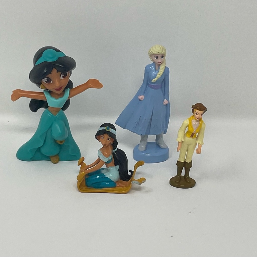 Lot of 4 Disney Princess Figures: Jasmine, Elsa, Belle & Prince Cake Toppers